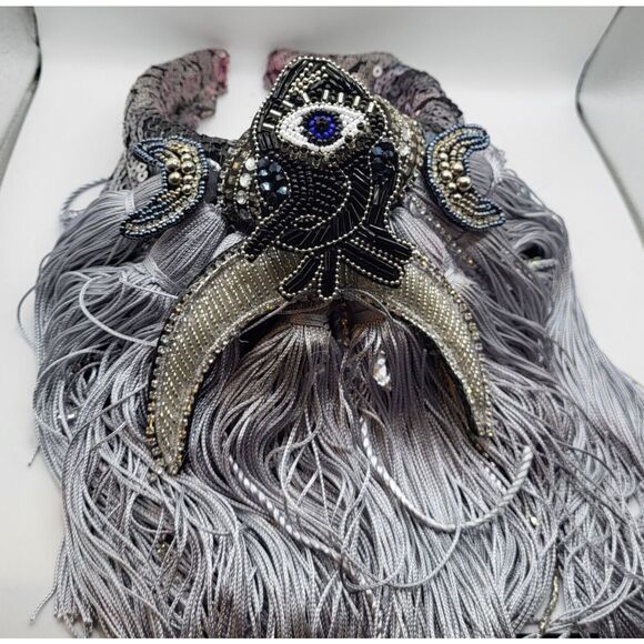 Moon Goddess Dark Heart Festival Headpiece Silver and Black by Brebitz Haloween - Picture 3 of 12